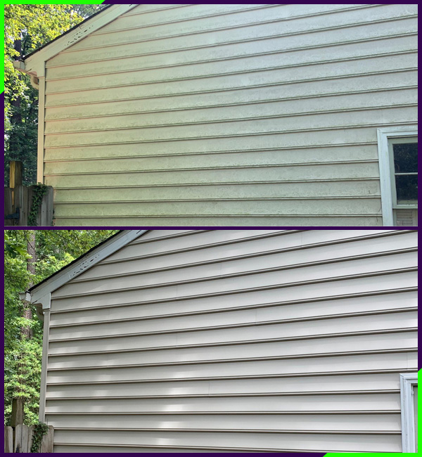 white home siding before and after pressure washing