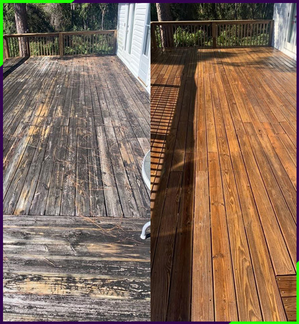 before and after deck cleaning